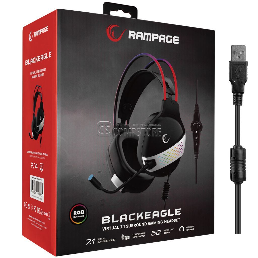 Rampage BLACK EAGLE 7.1 RGB Gaming Headset v Baku. Bakida Gaming Qulaqliq  ucuz satışı qiyməti almaq