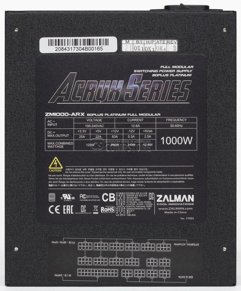 ZALMAN ACRUX 1000W PC電源ユニット 80PLUS Platinum ZM1000-ARX PS1133