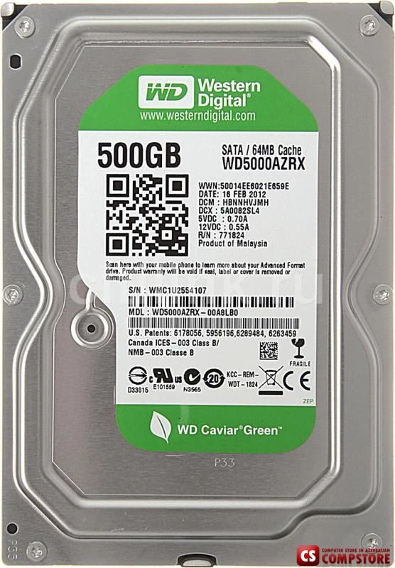 HDD 500 GB 3.5" Western Digital Caviar Green (WD500AZRX)