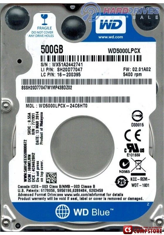 HDD Western Digital Scorpio Blue 500 GB  2.5-inch  (WD5000LPCX)