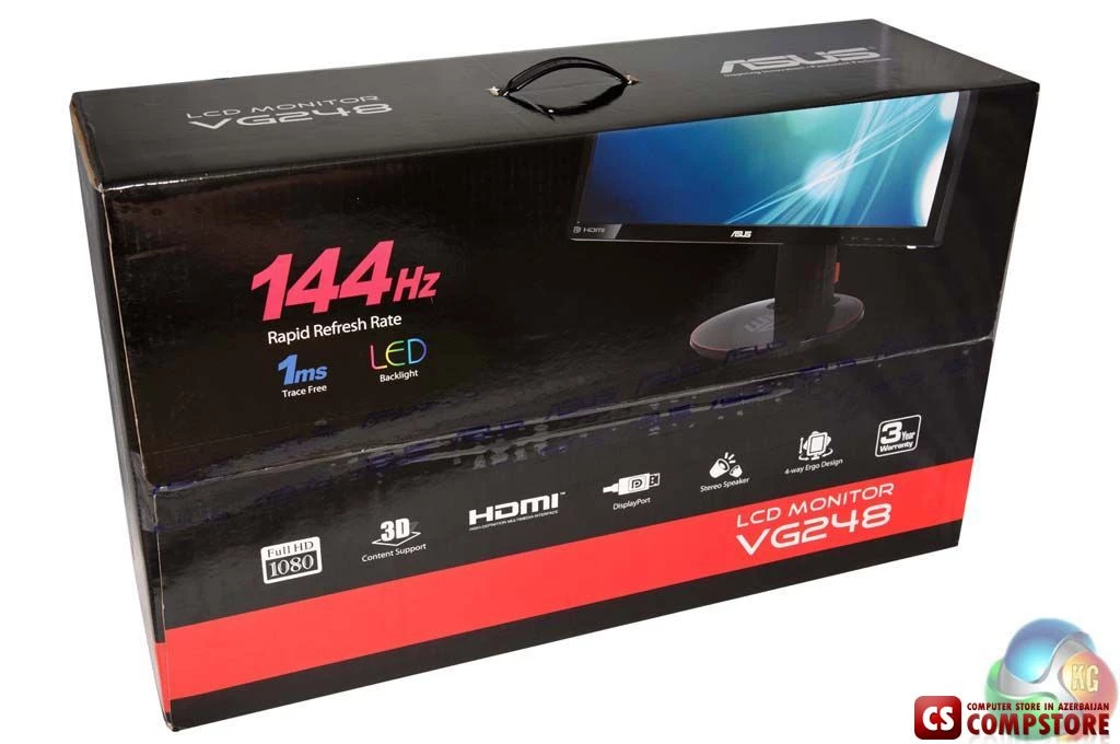 ASUS VG248QE Gaming Monitor 24" FHD (1920x1080)  1ms, up to 144Hz, 3D Vision Ready