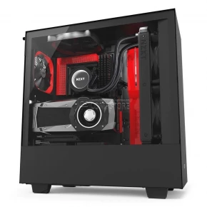 NZXT H500i ATX Computer Case, with Digital Fan Control and RGB Lighting, Black/Red (CA-H500W-BR)