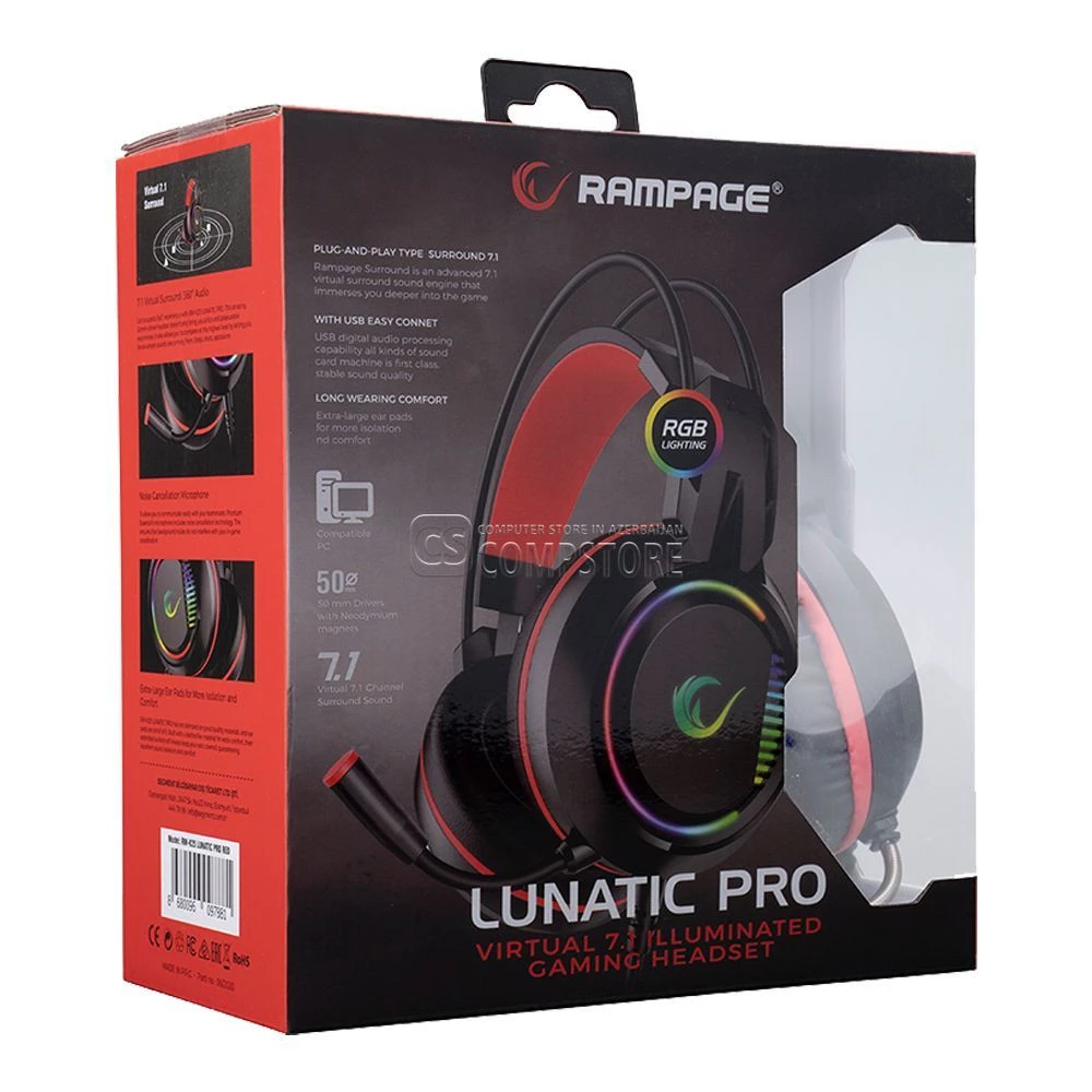 Rampage Lunatic Pro Black & Green 7.1 RGB Gaming Headphone