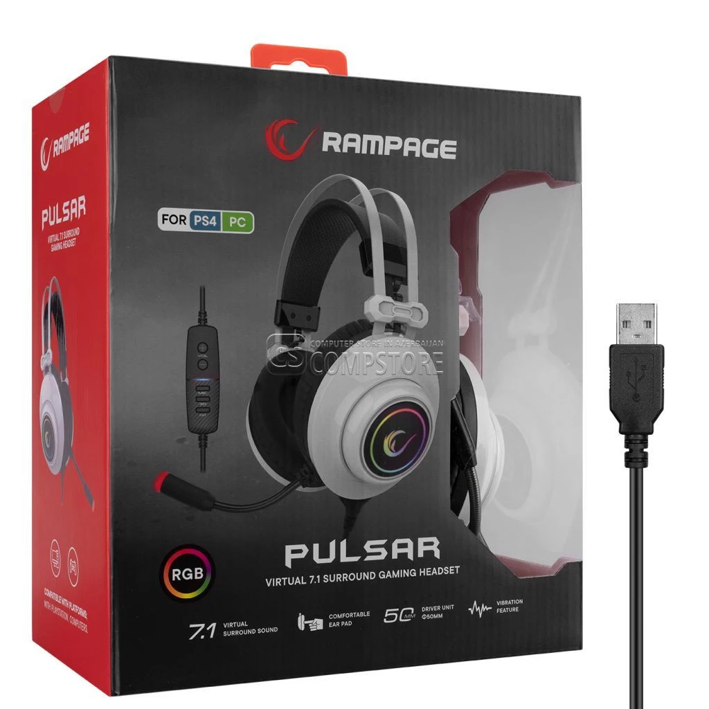 Rampage Pulsar 7.1 RGB White Gaming Headphone
