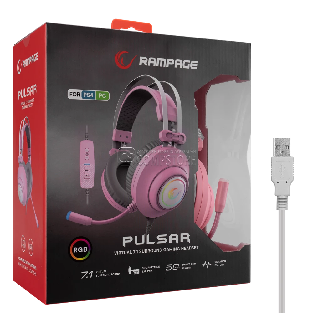 Rampage Pulsar 7.1 RGB Pink Gaming Headphone
