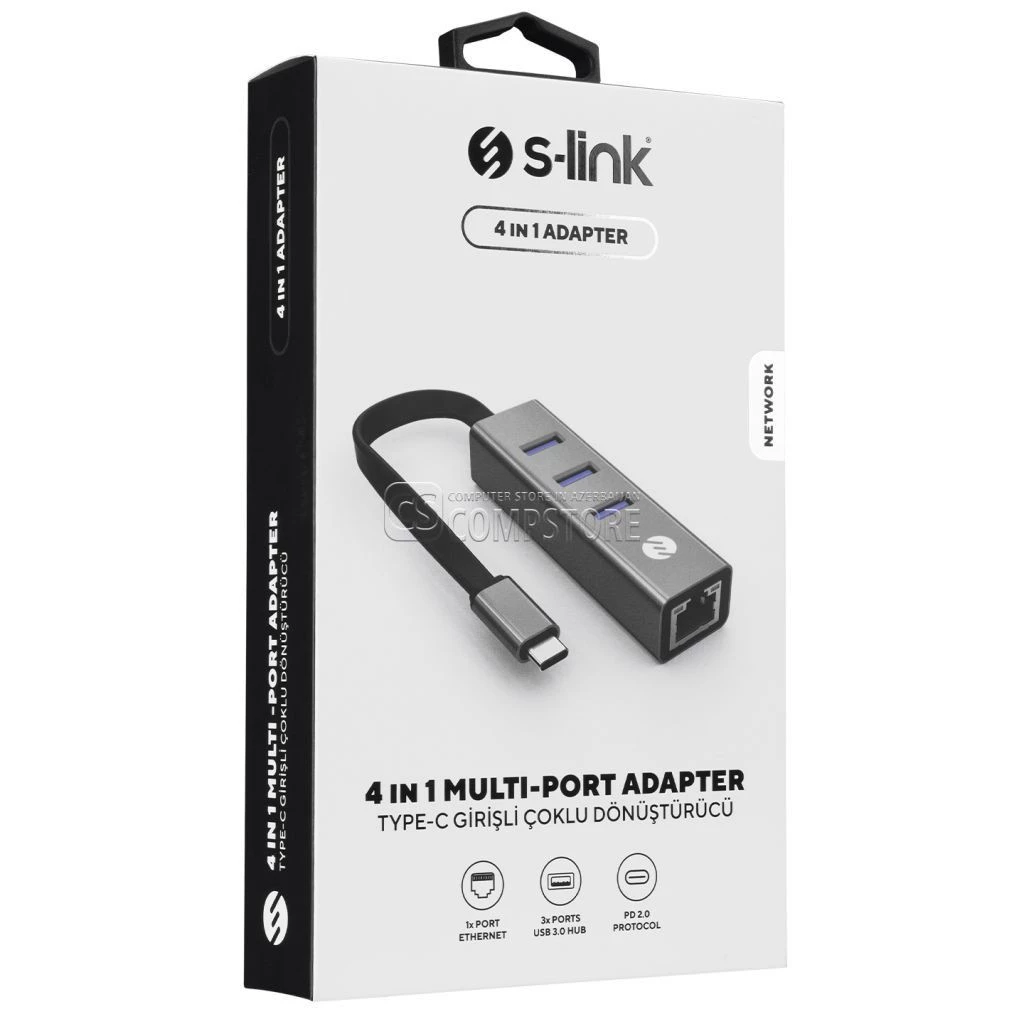 S-link Swapp SW-U3325 4 in 1 Gigabit Ethernet Type C Hub Adapter