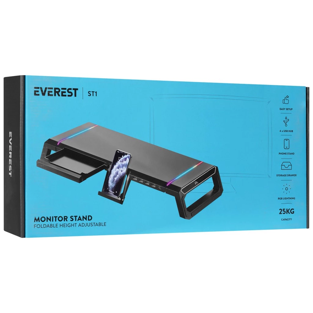 Everest ST1 4 USB Hub RGB Monitor Stand