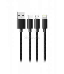 Hytech HY-X515 3A MicrcoUSB + Lightning + Type C 3 in 1 Charging Cable