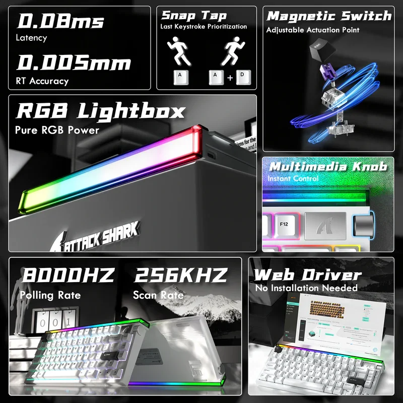 Attack Shark  R85 HE Rapid Trigger Keyboard Magnetic Switch with Custom Lightbox