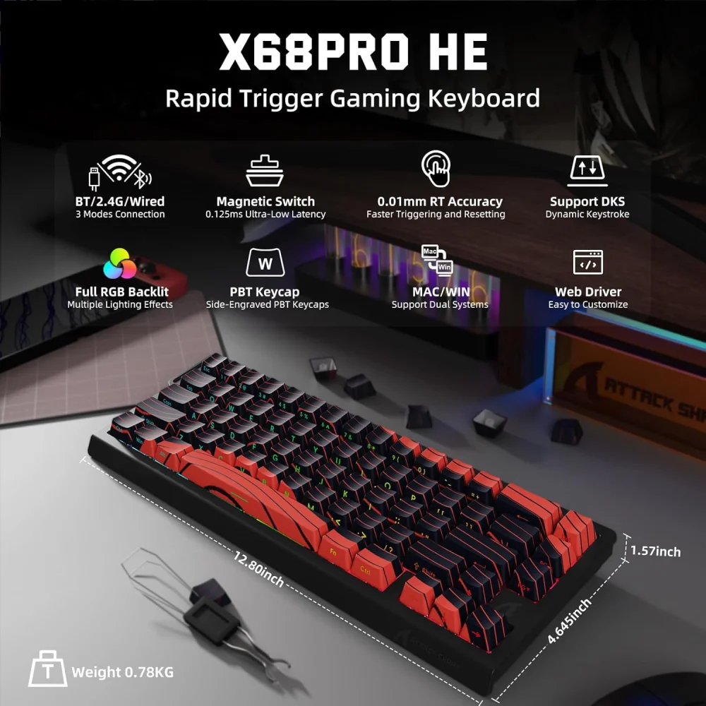 Attack Shark X68 MAX HE Wired Rapid Trigger Mechanical Keyboard