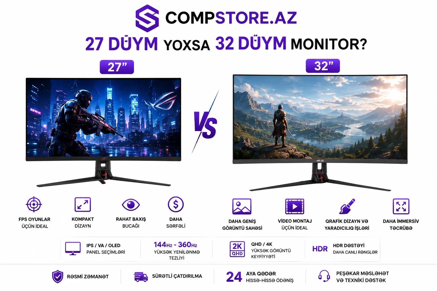 27 duym yoxsa 32 duym monitor? Hansi secim daha yaxsidir?