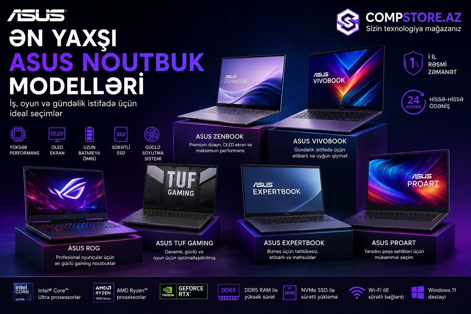 En yaxsi ASUS noutbuk modelleri &ndash; 2026-ci ilde secim ucun etrafli beledci