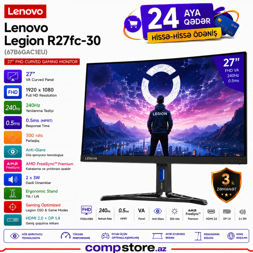 Lenovo Legion R27fc-30 (67B6GAC1EU) Gaming Monitor