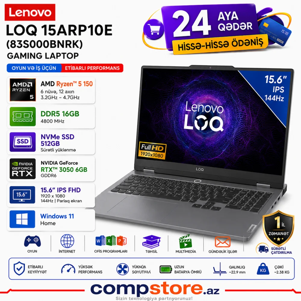 Lenovo LOQ 15ARP10E (83S000BNRK) Gaming Laptop