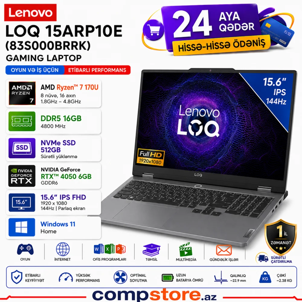 Lenovo LOQ 15ARP10E (83S000BRRK) Gaming Laptop