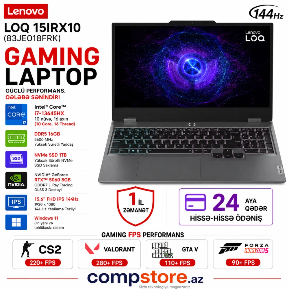 Lenovo LOQ 15IRX10 (83JE018FRK) Gaming Laptop