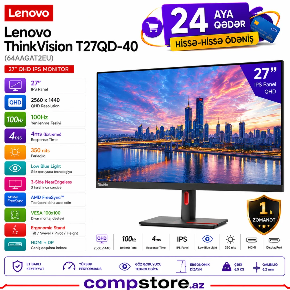 Lenovo ThinkVision T27QD-40 (64AAGAT2EU) Monitor