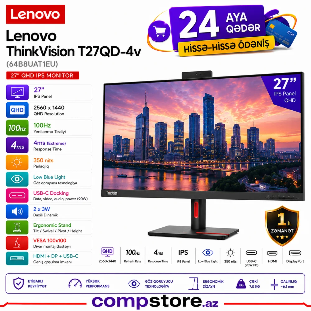 Lenovo ThinkVision T27QD-4v (64B8UAT1EU) Monitor