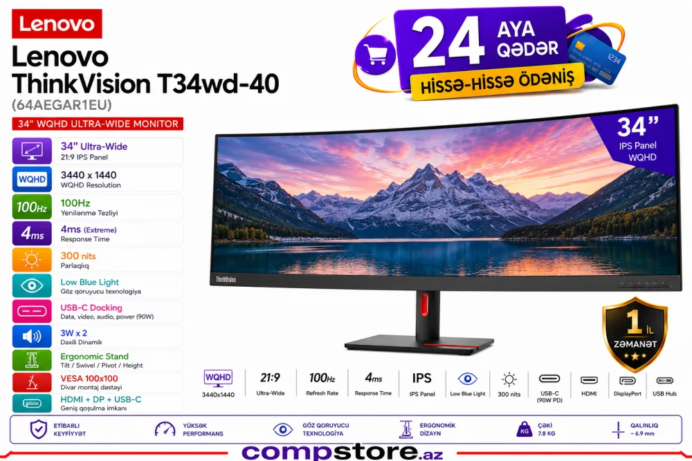 Lenovo ThinkVision T34wd-40 (64AEGAR1EU) Monitor