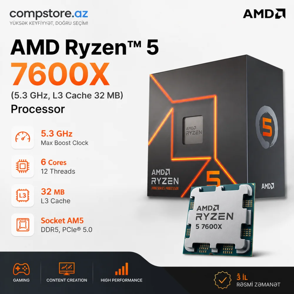AMD Ryzen™ 5 7600X (5.3 GHz, L3 Cache 32 MB) Processor