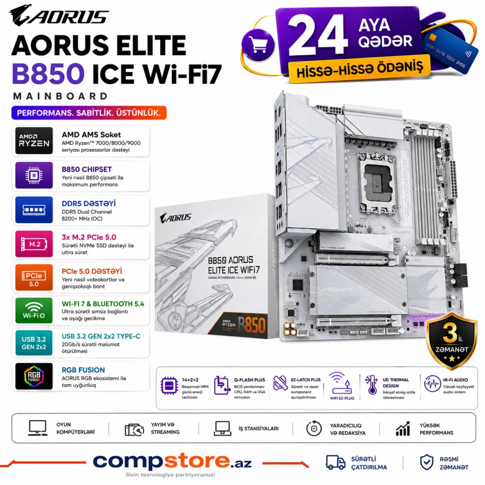Gigabyte B850 Aorus Elite WIFI7 ICE Mainboard