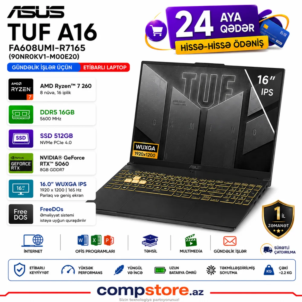 ASUS TUF A16 FA608UMI-R7165 (90NR0KV1-M00E20) Gaming Laptop