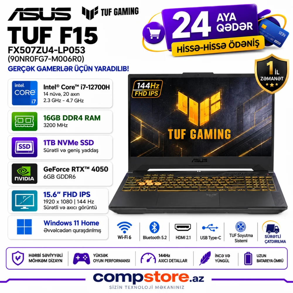 ASUS TUF F15 FX507ZU4-LP053 (90NR0FG7-M006R0) Gaming Laptop