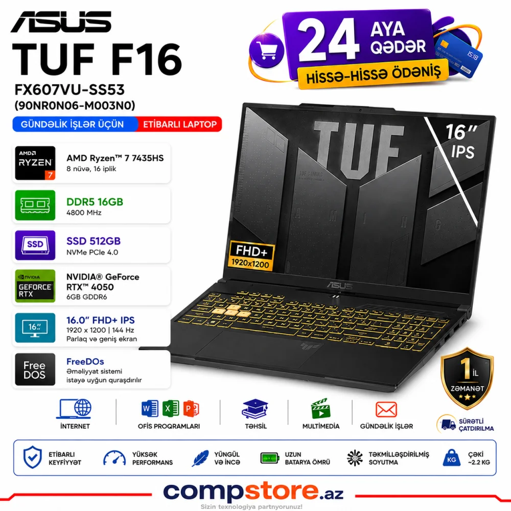 ASUS TUF F16 FX607VU-SS53 (90NR0N06-M003N0) Gaming Laptop