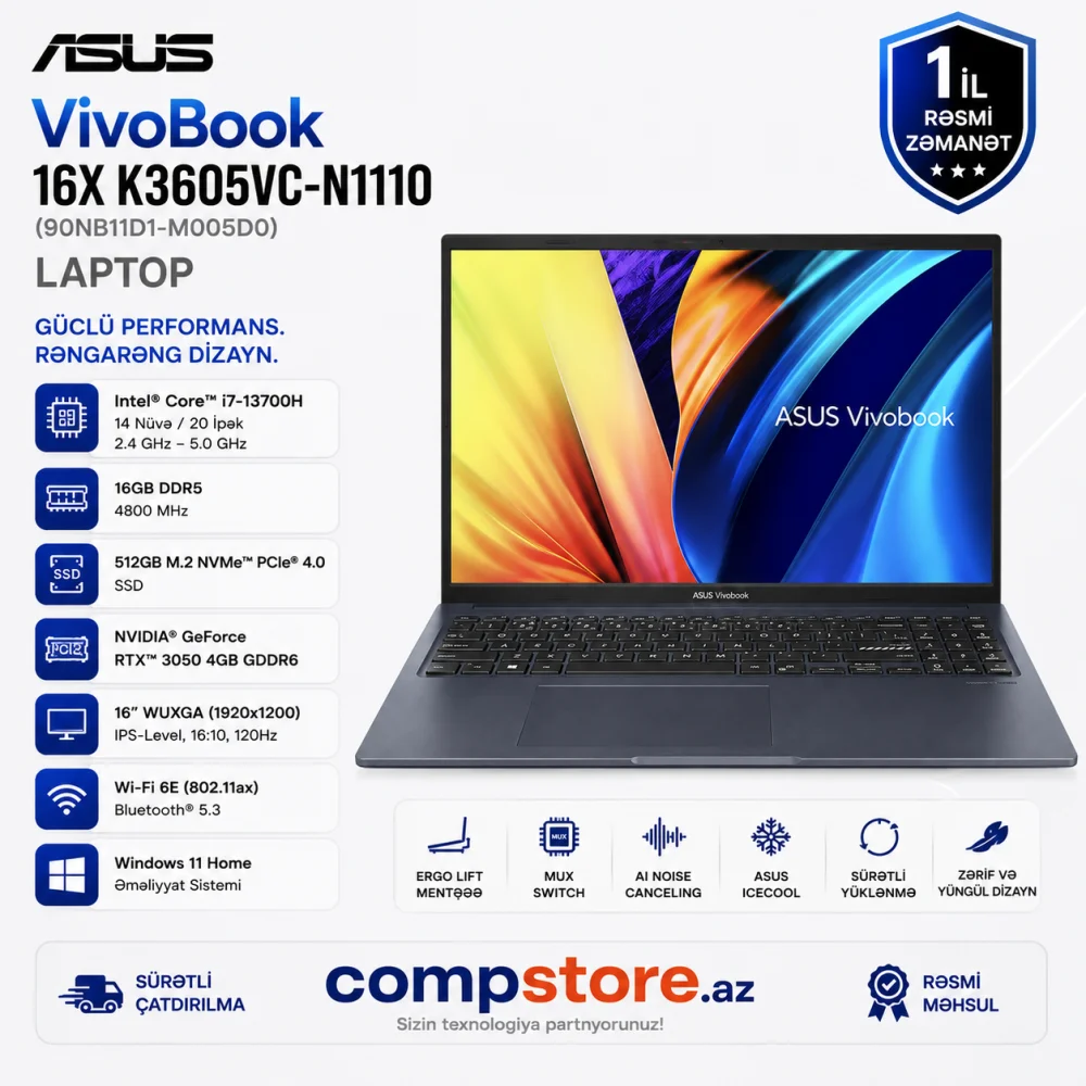ASUS VivoBook 16X K3605VC-N1110 (90NB11D1-M005D0) Laptop