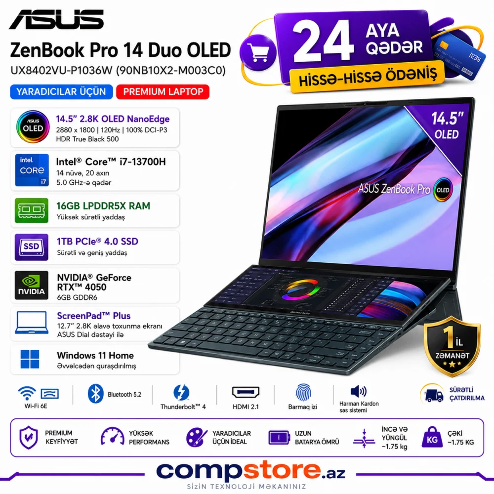 ASUS ZenBook Pro 14 Duo OLED UX8402VU-P1036W (90NB10X2-M003C0) Laptop