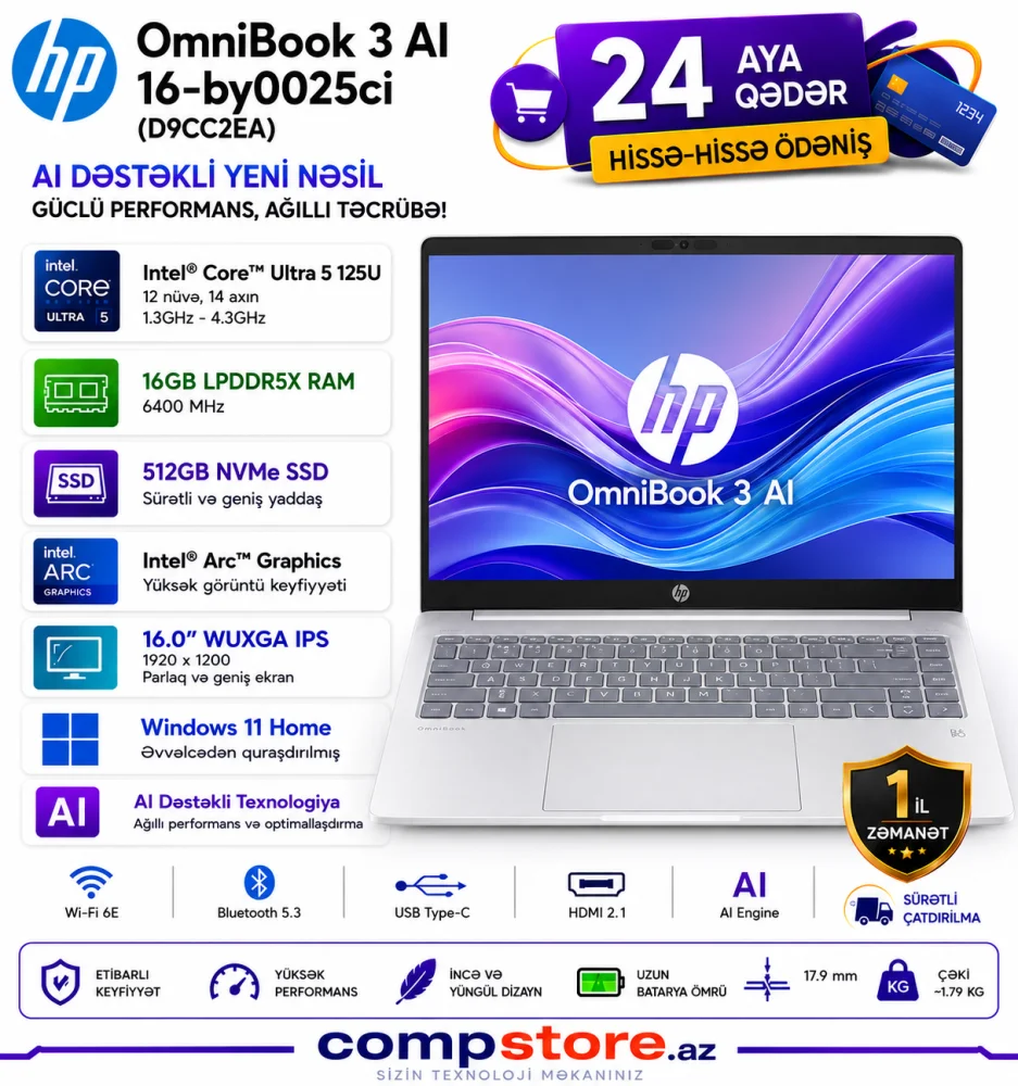 HP OmniBook 3 AI 16-by0025ci (D9CC2EA) Laptop