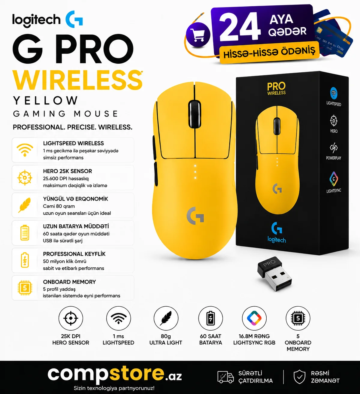Logitech G Pro Wireless Yellow Gaming Mouse