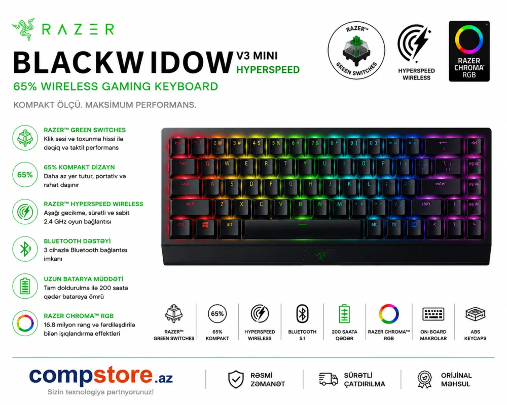 Razer BlackWidow V3 Mini HyperSpeed 65% Wireless Mechanical Gaming Keyboard