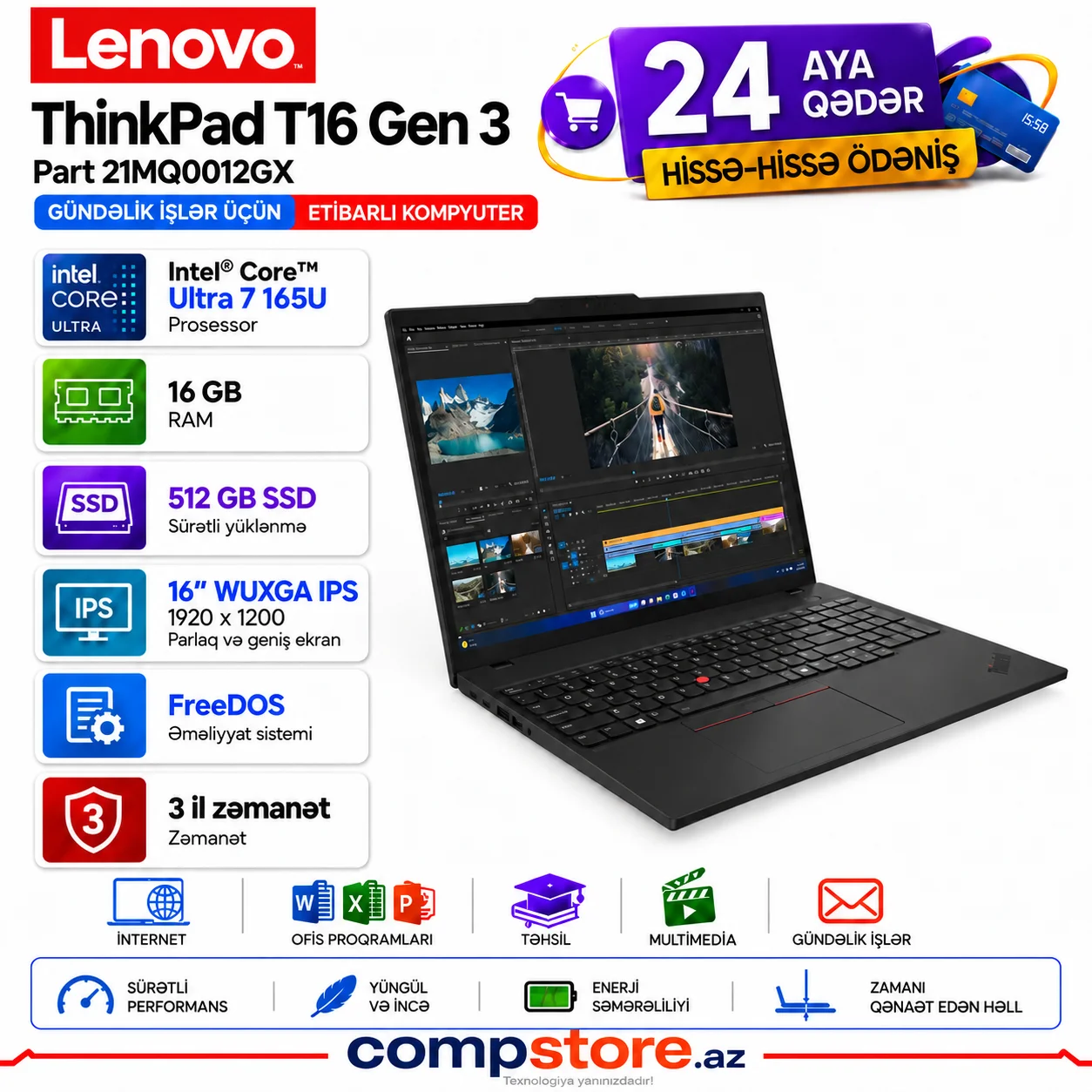 Lenovo ThinkPad T16 Gen 3 (21MQ0012GX) Noutbuk