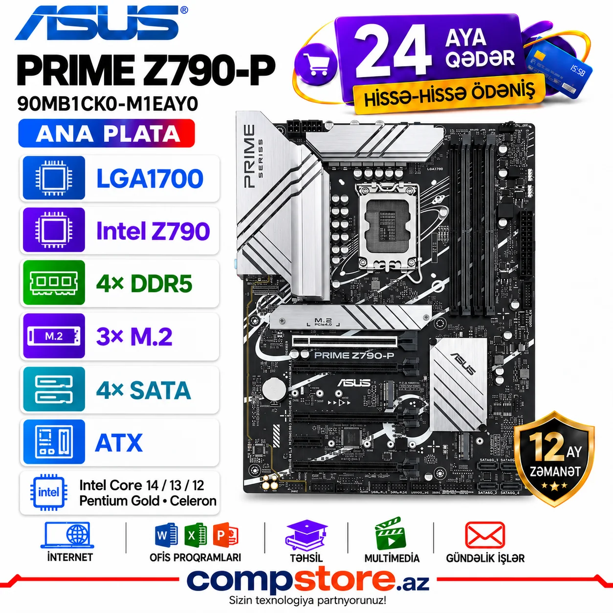 ASUS PRIME Z790-P &mdash; LGA1700, 4&times; DDR5 DIMM, 3&times; M.2