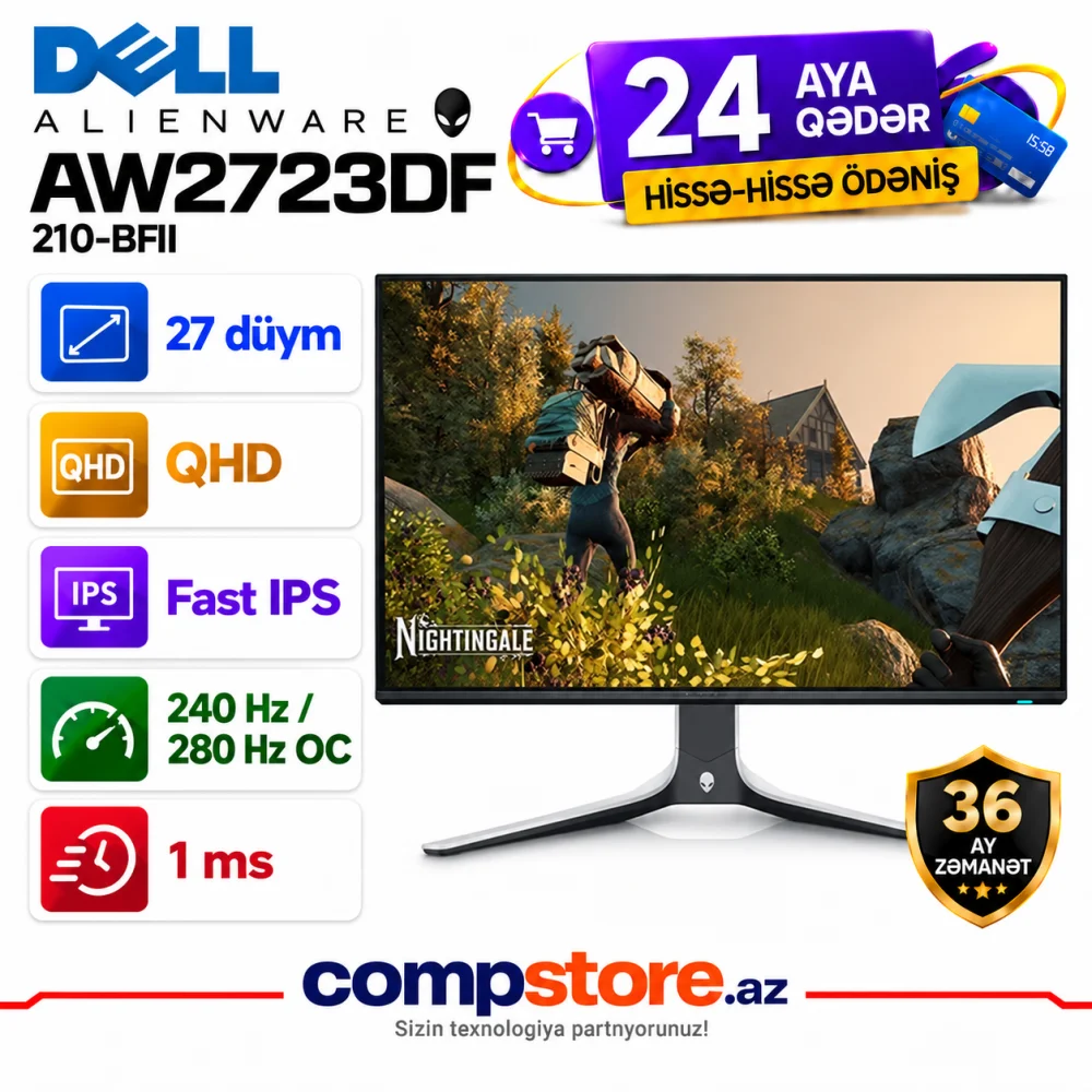 Dell Alienware AW2723DF 27-inch QHD Fast IPS 240Hz / 280Hz OC Gaming Monitor (210-BFII)