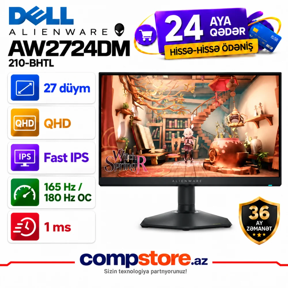 Dell Alienware AW2724DM 27-inch QHD Fast IPS 165Hz / 180Hz OC Gaming Monitor (210-BHTL)