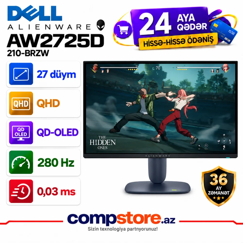Dell Alienware AW2725D 27-inch QHD QD-OLED 280Hz Gaming Monitor (210-BRZW)