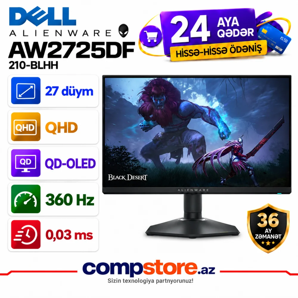 Dell Alienware AW2725DF 27-inch QHD QD-OLED 360Hz Gaming Monitor (210-BLHH)
