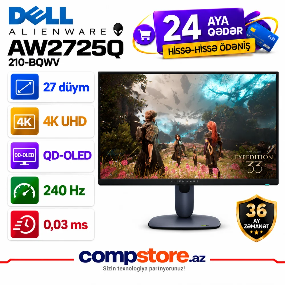 Dell Alienware AW2725Q 27-inch 4K QD-OLED 240Hz Gaming Monitor (210-BQWV)