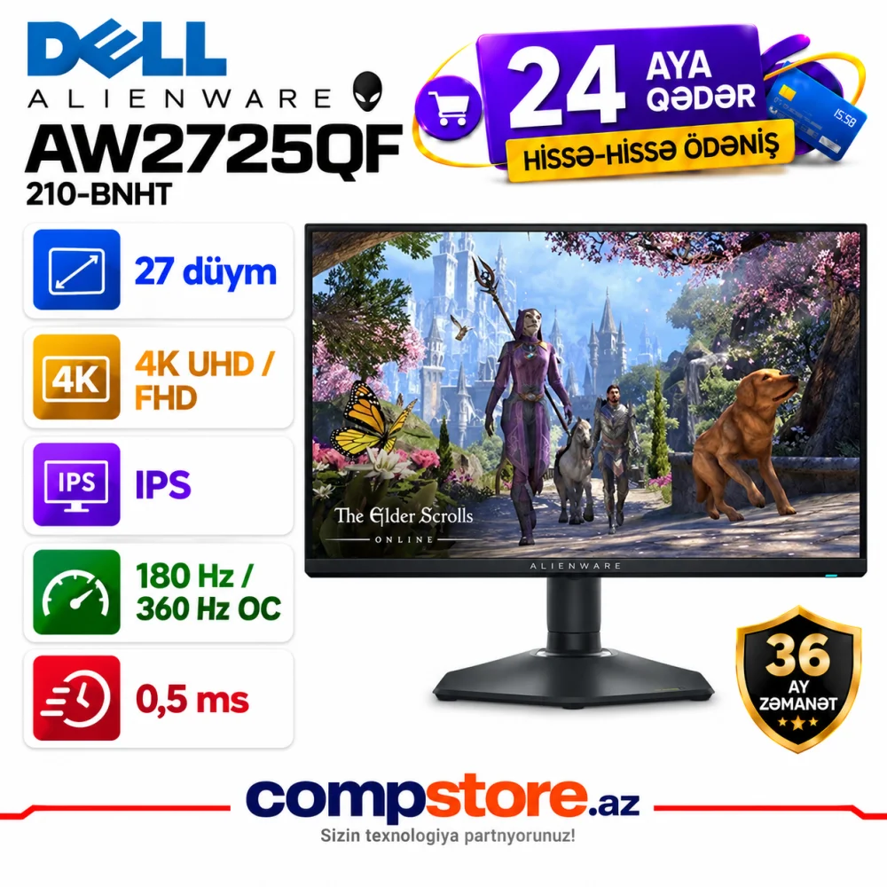 Dell Alienware AW2725QF 27-inch 4K UHD/FHD IPS 180Hz / 360Hz OC Gaming Monitor (210-BNHT)