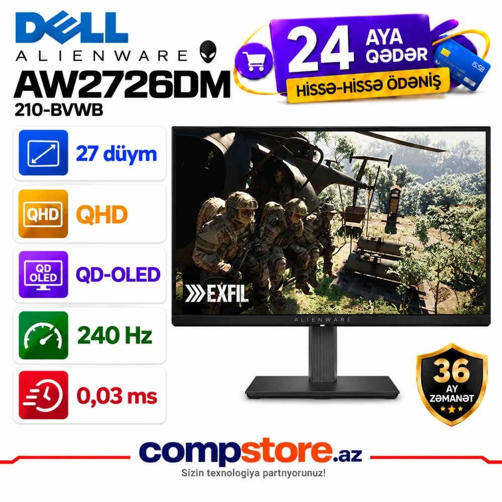 Dell Alienware AW2726DM 27-inch QHD QD-OLED 240Hz Gaming Monitor (210-BVWB)