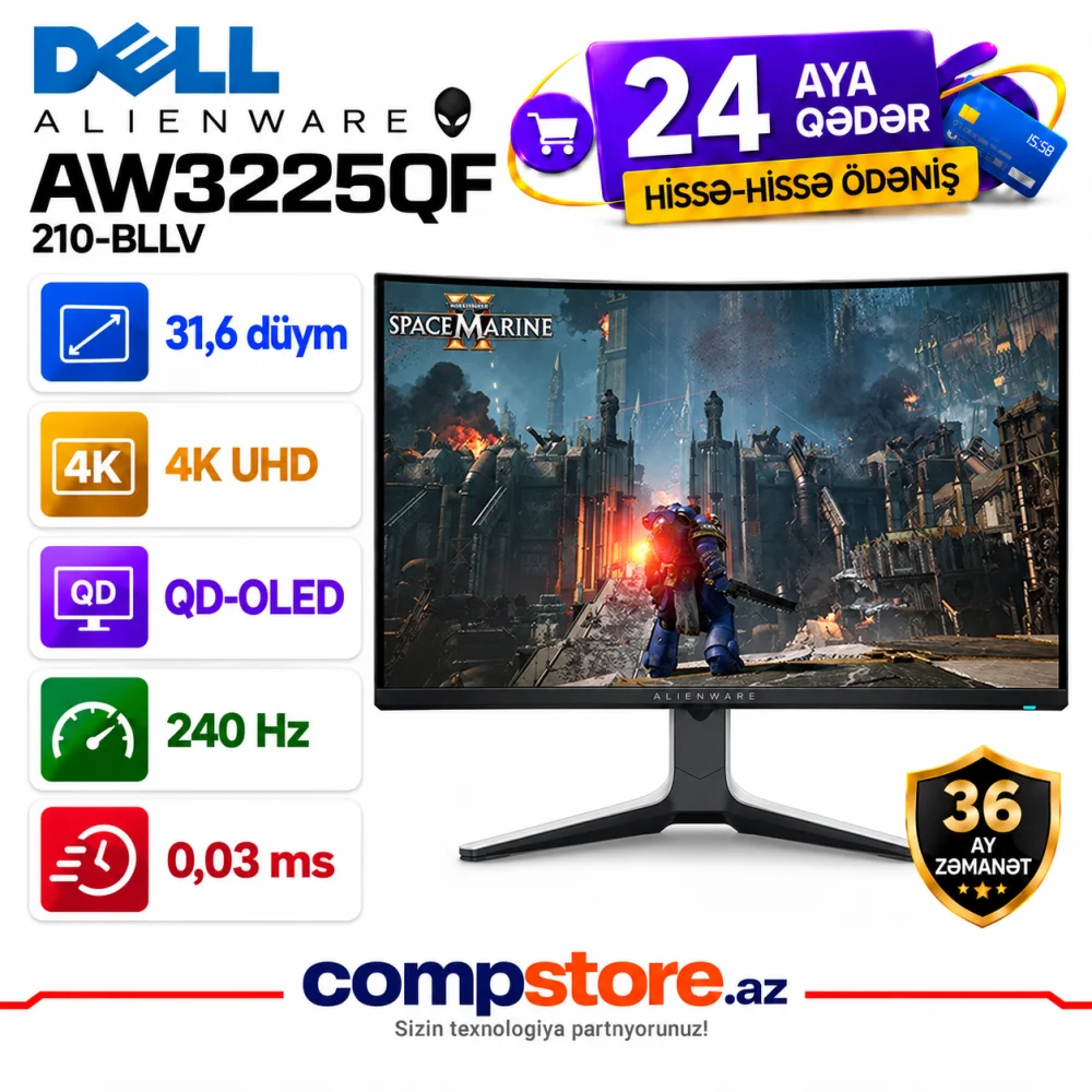 Dell Alienware AW3225QF 31.6-inch 4K UHD QD-OLED 240Hz Curved Gaming Monitor (210-BLLV)