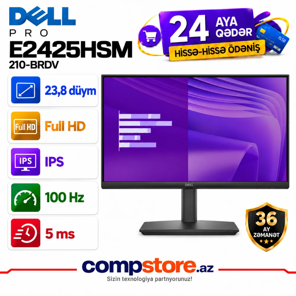 Dell Pro E2425HSM 23.8-inch FHD IPS 100Hz Adjustable Stand Monitor (210-BRDV)