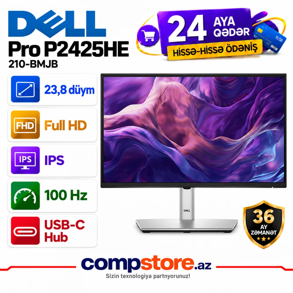 Dell Pro P2425HE 23.8-inch FHD IPS 100Hz USB-C Hub Monitor (210-BMJB)