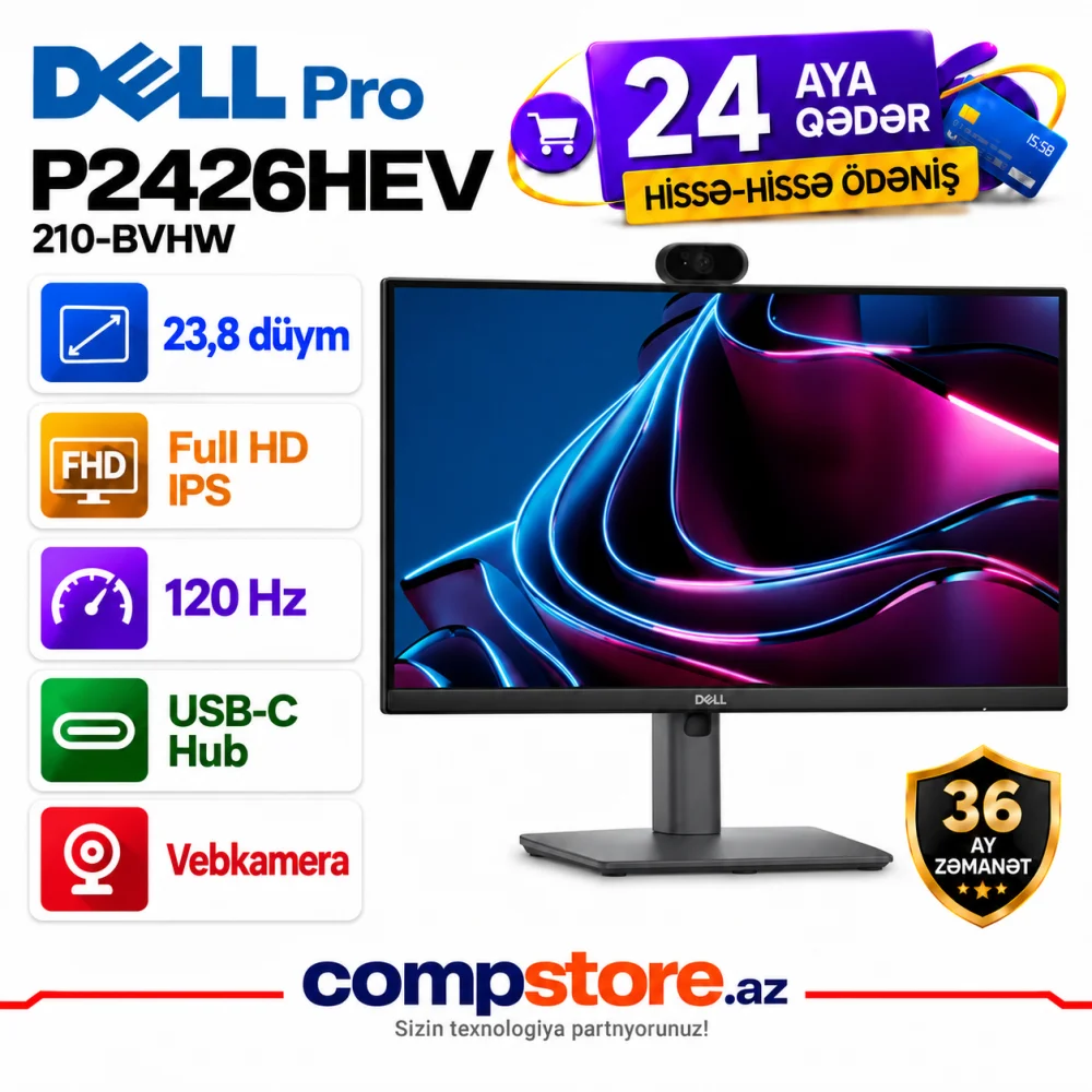 Dell Pro P2426HEV 23.8-inch FHD IPS 120Hz USB-C Hub Webcam Monitor (210-BVHW)