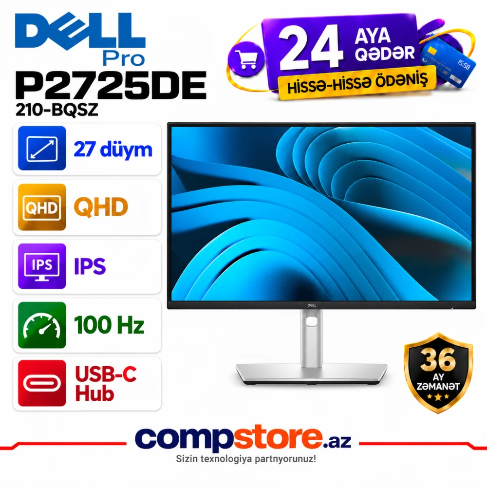 Dell Pro P2725DE 27-inch QHD IPS 100Hz USB-C Hub Monitor (210-BQSZ)