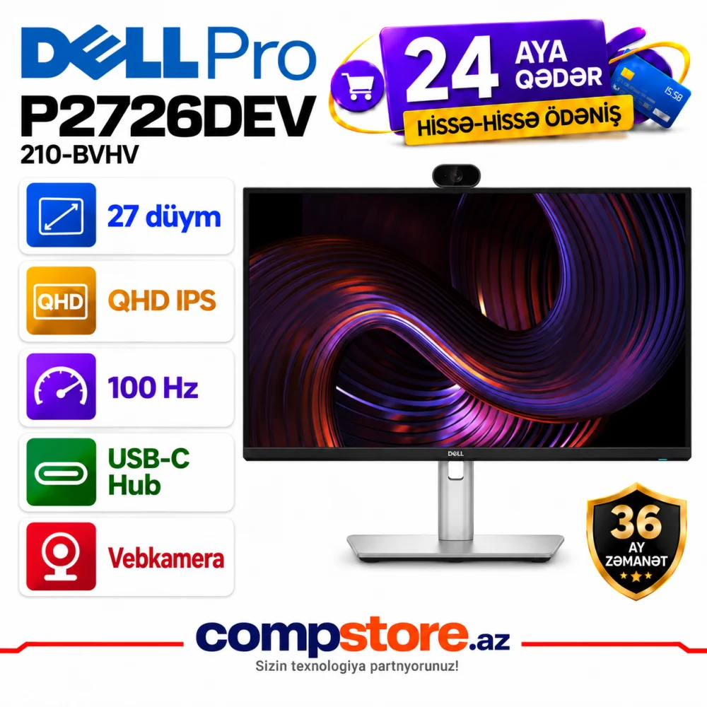 Dell Pro P2726DEV 27-inch QHD IPS 100Hz USB-C Hub Webcam Monitor (210-BVHV)