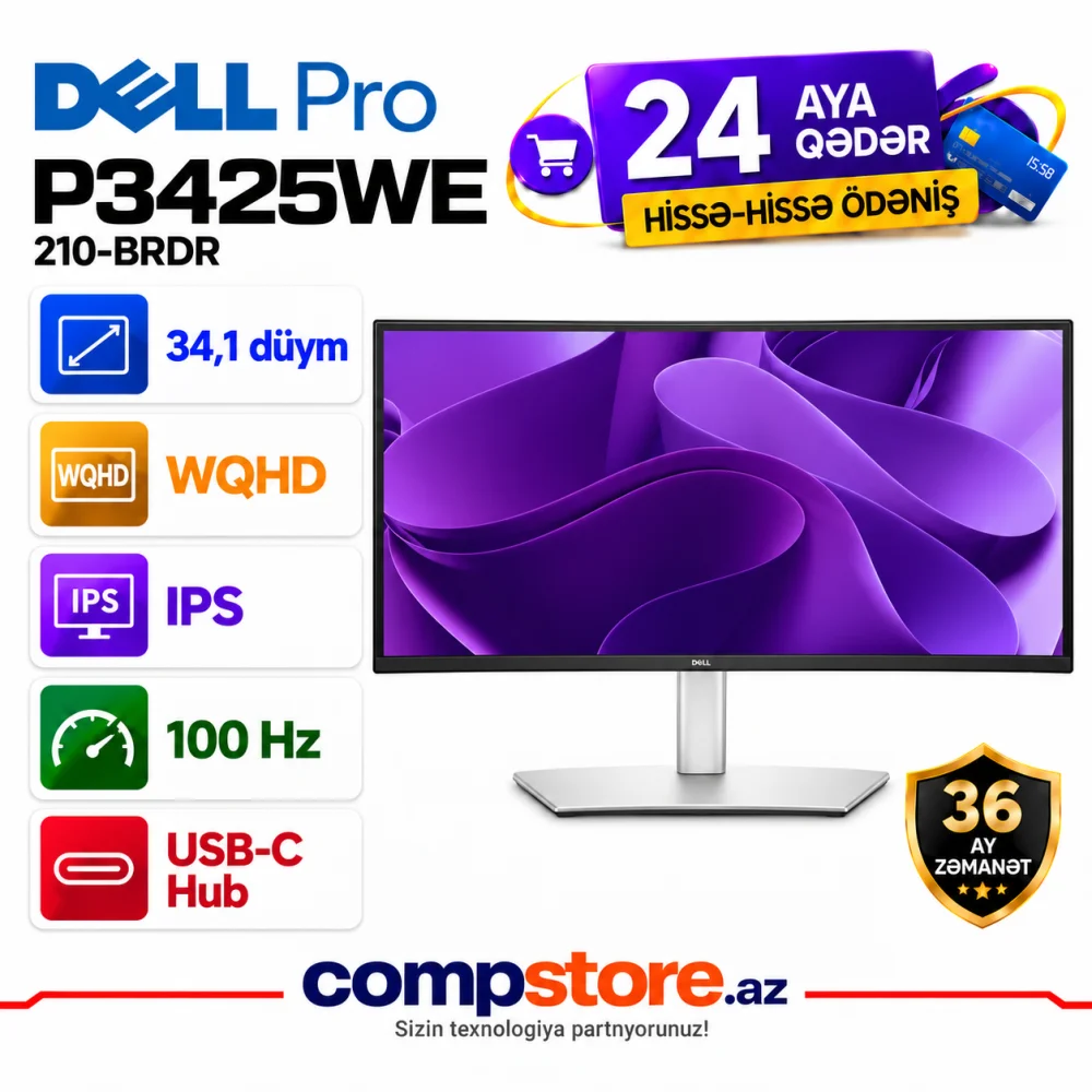 Dell Pro P3425WE 34.1-inch WQHD IPS 100Hz Curved USB-C Hub Monitor (210-BRDR)