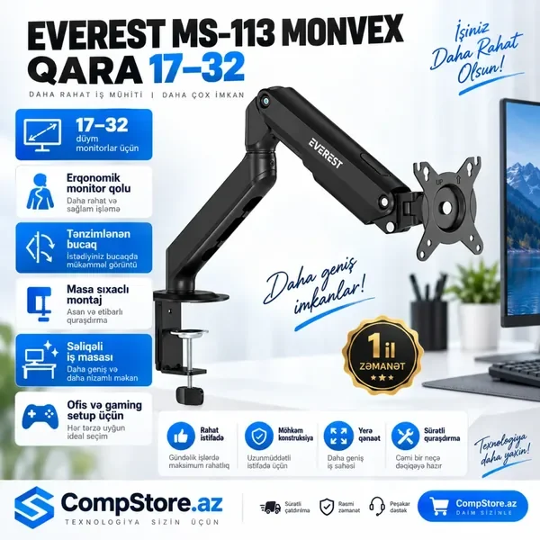 Everest MS-113 Monvex 17-32" Black Monitor Tutacagi